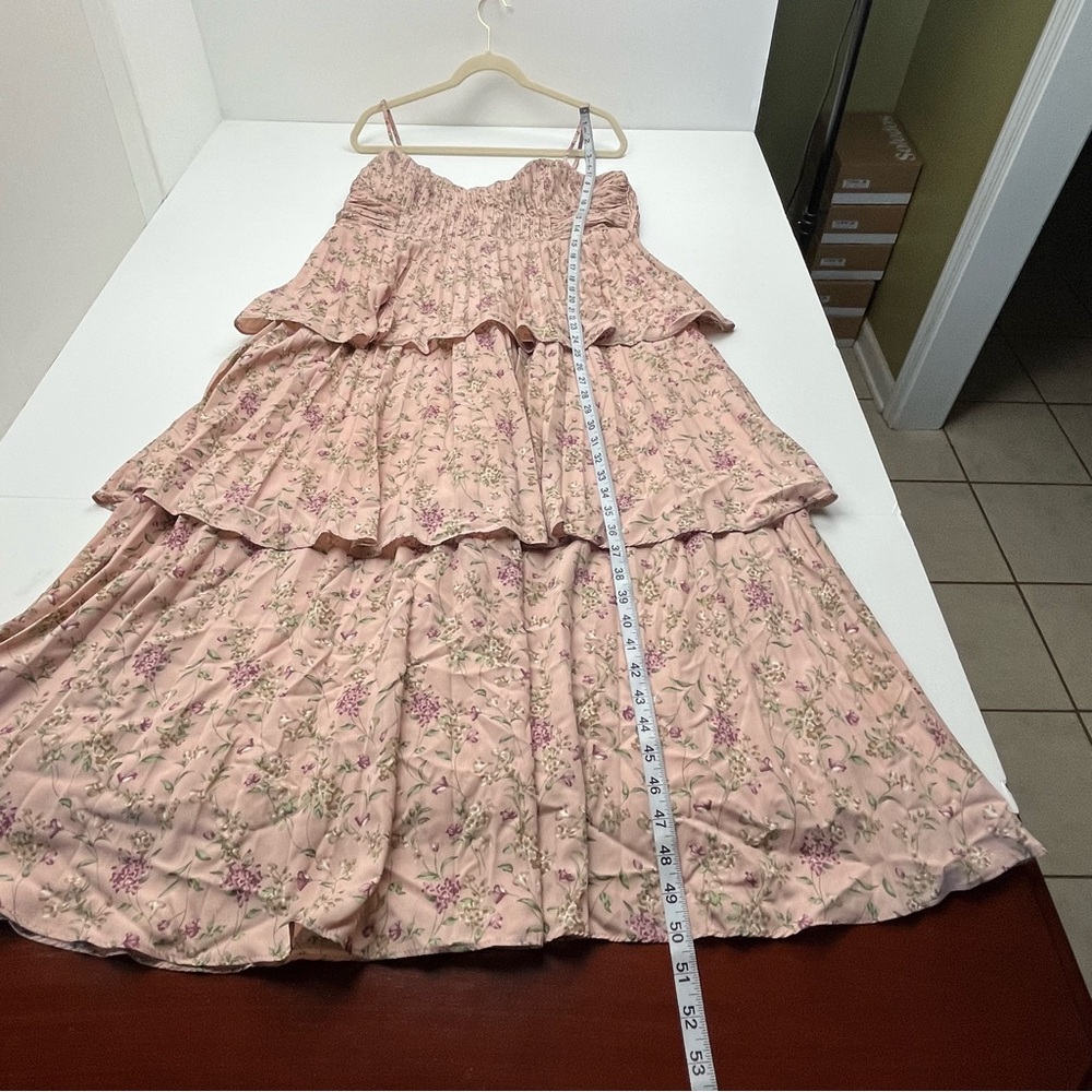Lulus Pink Floral Bustier Corset‎ Pleated Tiered Chiffon Midi Dress XL *FLAWED - Picture 10 of 13